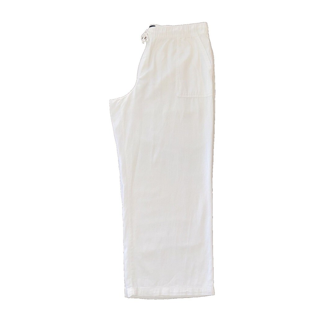 GAP White Linen Blend Wide Leg Pants Elastic Waist Relaxed Summer Resort XL